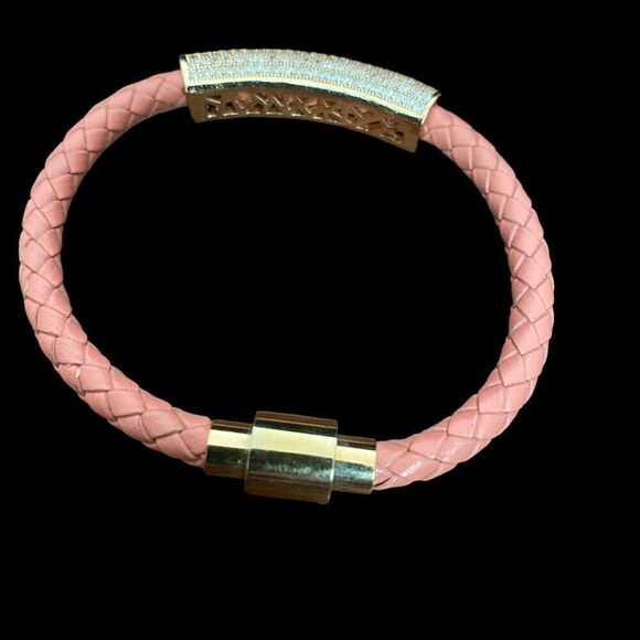 Icon Forever Bracelet Rose Braided Leather Pave Crystal Magnetic Closure - Picture 2 of 7